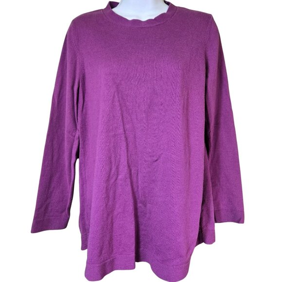 J Jill Purple Sweater Tunic Small Cotton Blend w Long Multicolor Fringed Scarf - Picture 5 of 14